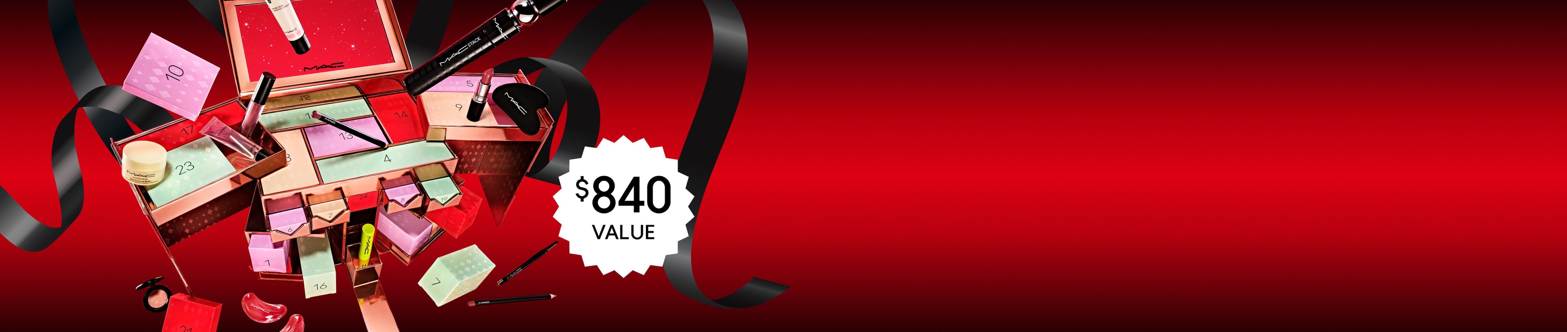 Advent Calendar on a red background with $840 value