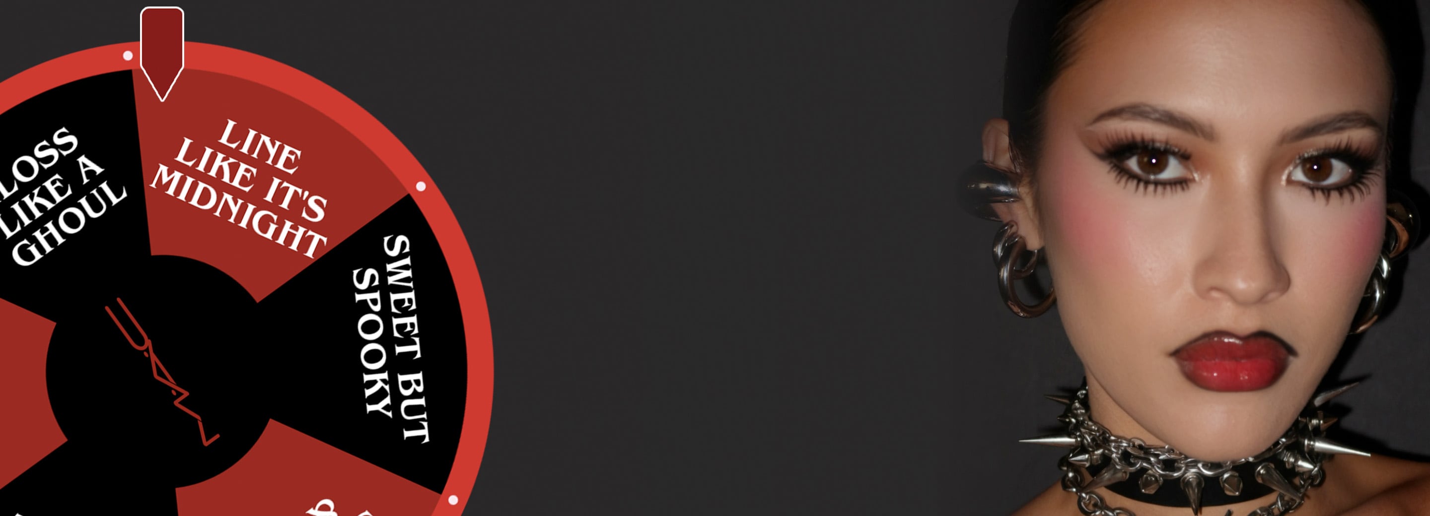 Spin to win wheel in black, white and red colours for Halloween